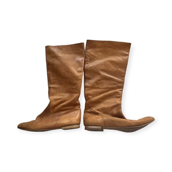 Jonak Paris Tan Distressed Leather Pull on Flat Boots, Size 39/40 EU, - Picture 7 of 16